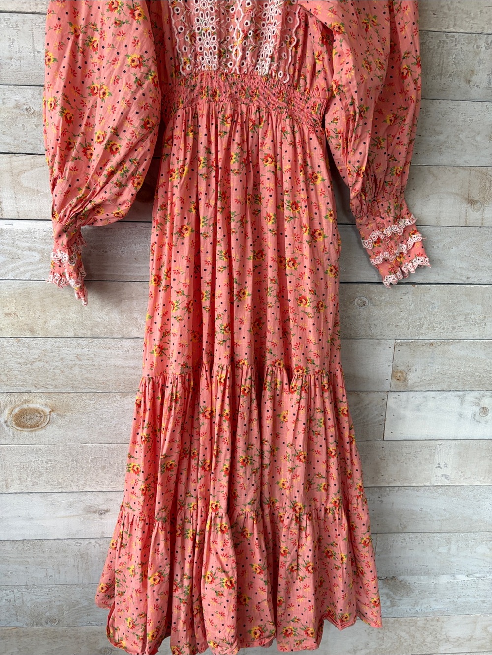 Romantic Prairie Floral Cotton Maxi Dress Embroidered Boho Cottagecore - Picture 9 of 12